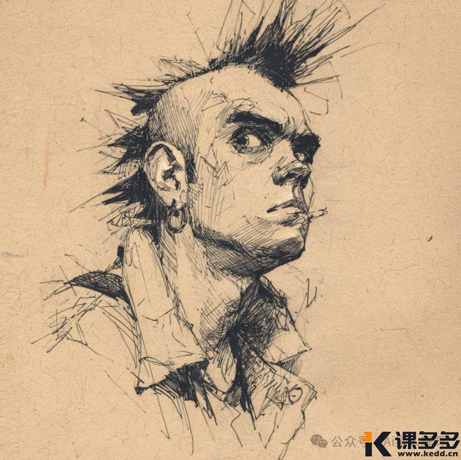 Midjoureny这组朋克手绘风AI头像生成提示词,酷到你朋友都想偷用!-课多多